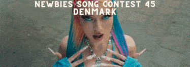 a blurred image of a person with the words newbies song contest 45 denmark above them