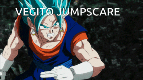 a picture of a cartoon character with the words vegito jumpscare above him