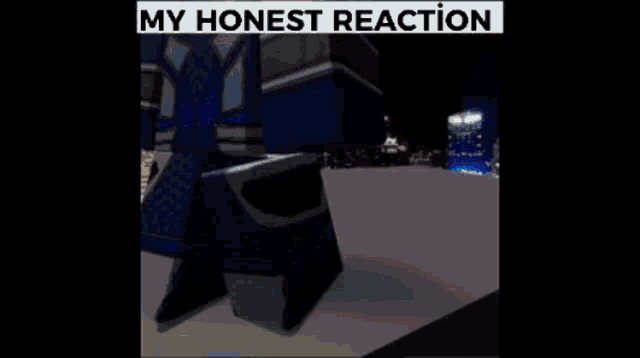 a cartoon of a man wearing sunglasses and a blue shirt with the words `` my honest reaction '' written on it .