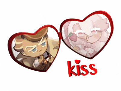 a couple of heart shaped glasses with the word kiss below them