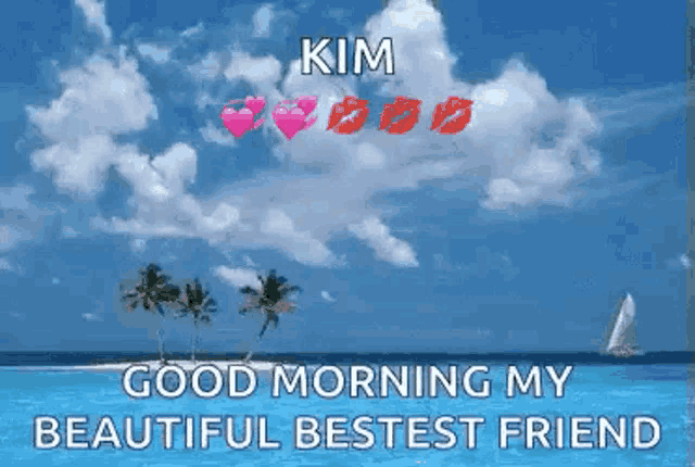 a picture of a beach with palm trees and the words `` good morning my beautiful best friend ''