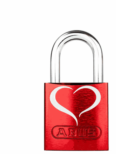 a red abus padlock with a heart shaped design on it