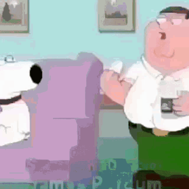 snoopy and peter griffin are standing next to each other in a living room