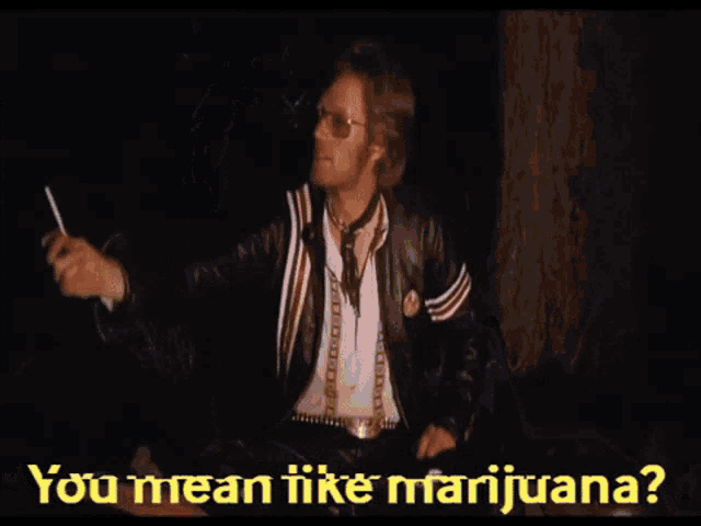 a man holding a cigarette with the words " you mean i like marijuana " behind him