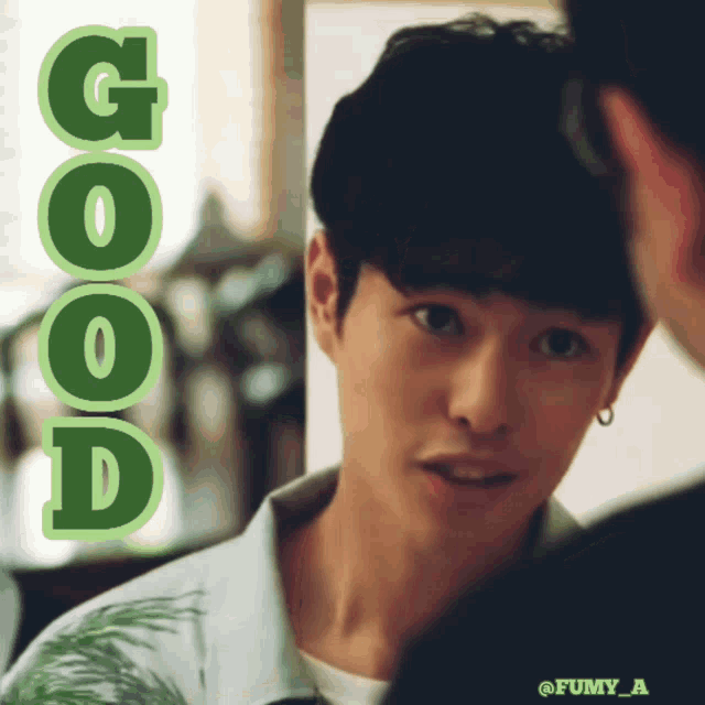 a picture of a man with the word good written on it