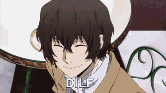 a man in a suit is smiling and the word dilf is on the bottom