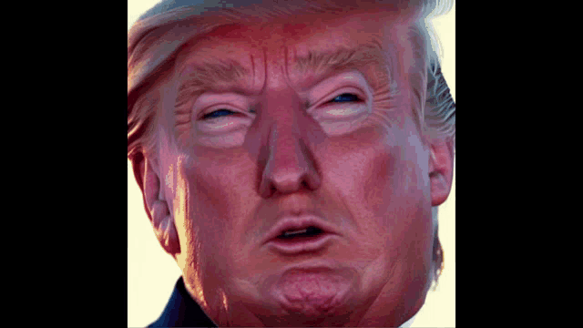 a close up of donald trump 's face with his eyes closed and his mouth open