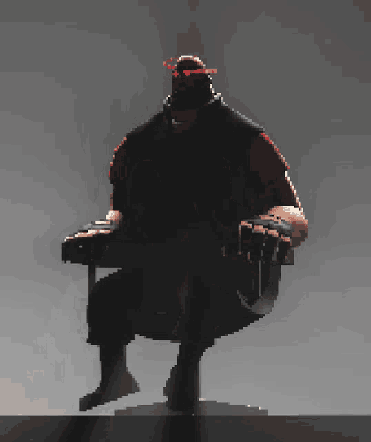 a pixel art of a man sitting in a chair with a gun