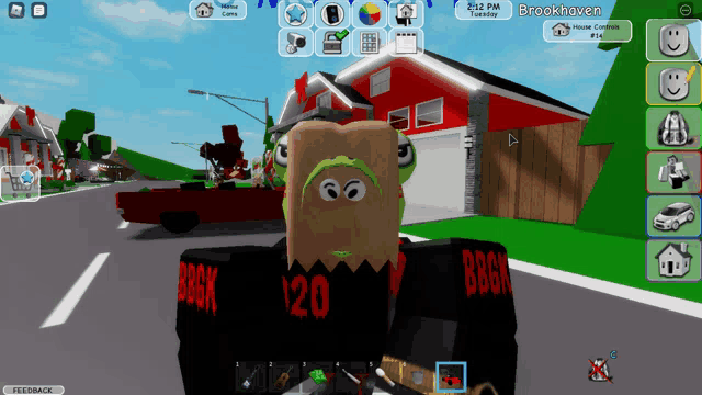 a screenshot of a video game with a person wearing a shirt that says bbck