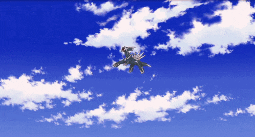 a blue sky with white clouds and a dragon flying in it