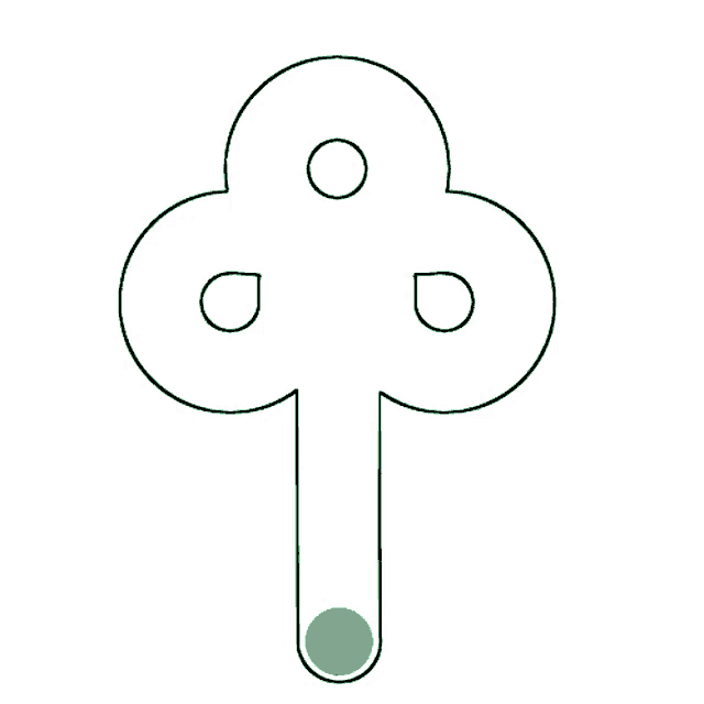 a green letter p with circles around it