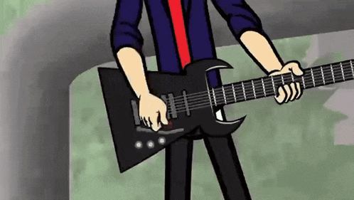 a cartoon of a man playing a black guitar