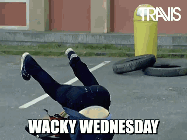 a person laying on their back with the words wacky wednesday below