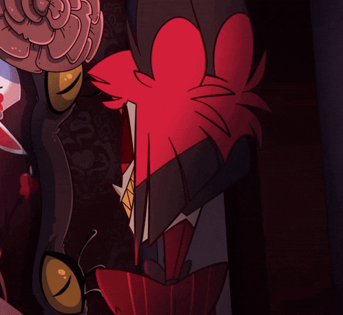 a close up of a cartoon character with red hair and big teeth