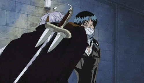 a man with a mask on his face holds a large sword