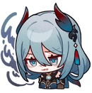 a chibi illustration of a girl with horns and long hair .