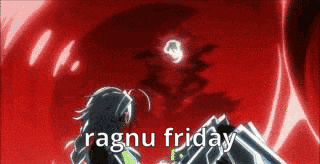 ragnu friday is written on a red background with a person in the background
