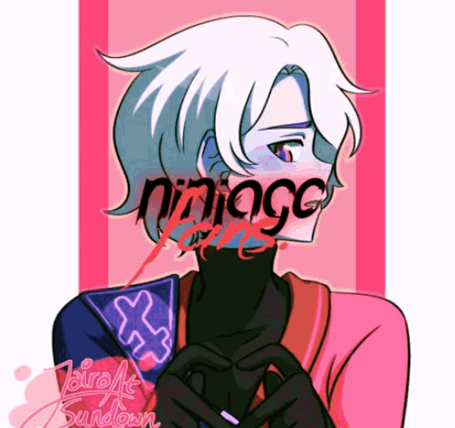 a drawing of a boy with the word ninjago written on his face