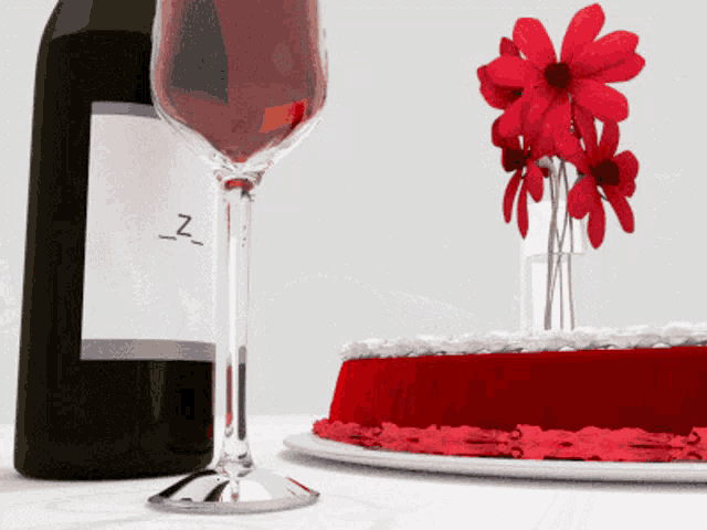 a bottle of wine and a glass of wine with the letter z on the label