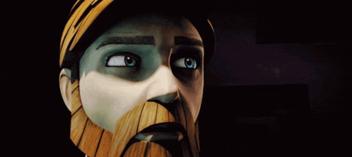 a close up of a cartoon character 's face with a beard