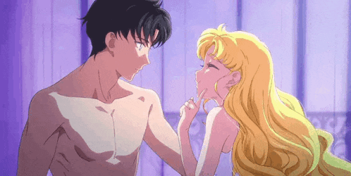 a naked man and a naked woman are standing next to each other .