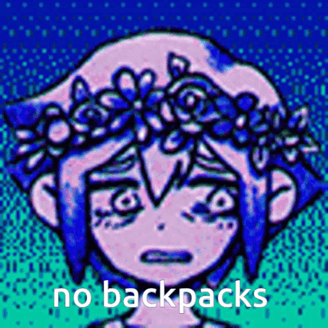 a drawing of a girl with a flower crown on her head and the words no backpacks