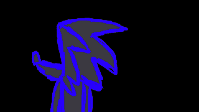a drawing of a cartoon character with a blue outline and a black background