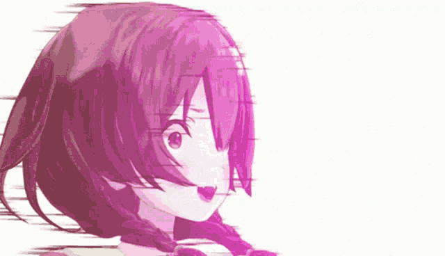 a close up of a pink anime girl 's face on a pink background