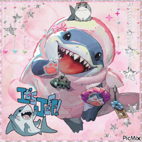 a picture of a shark with the words it 's jef on it
