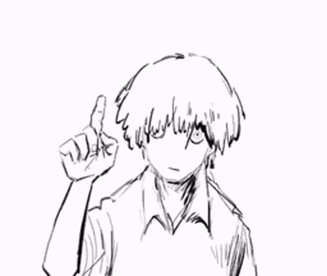 a black and white drawing of a person with a thumbs up sign .
