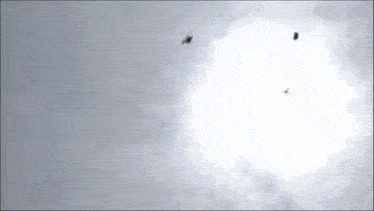 a spider is flying through a white cloudy sky