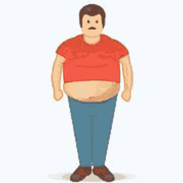 a cartoon illustration of a fat man with a big belly standing on a white background .