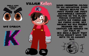 a cartoon character with the name villain kellen on the bottom