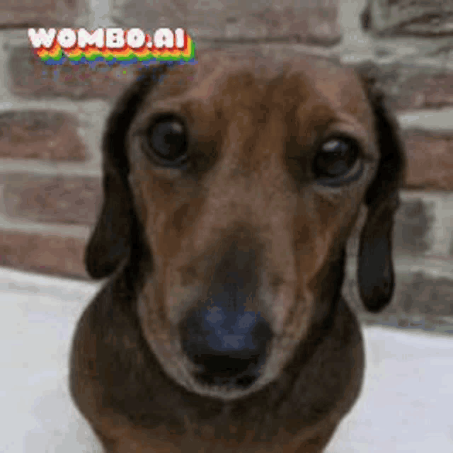 a close up of a dachshund looking at the camera with the words wombo ai on the bottom