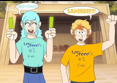 a couple of cartoon characters one of whom is a fan of loghead 's # 1 fan