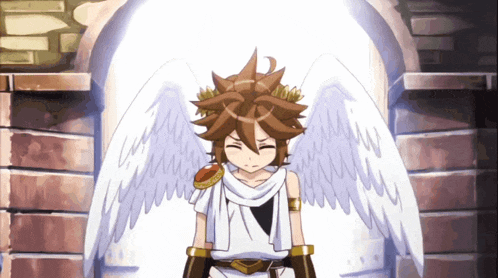 a cartoon character with wings is standing in front of a doorway