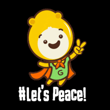 a cartoon bear giving a peace sign with the words let 's peace written below it