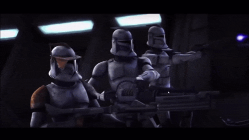 a group of clone troopers are holding guns in a room