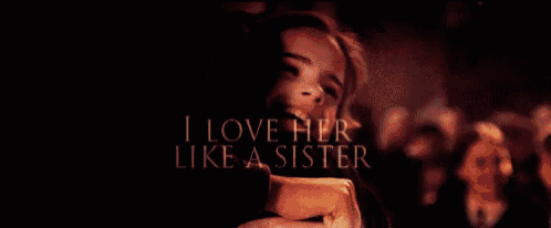 a picture of harry potter and hermione granger with the words " i love her like a sister " on the bottom
