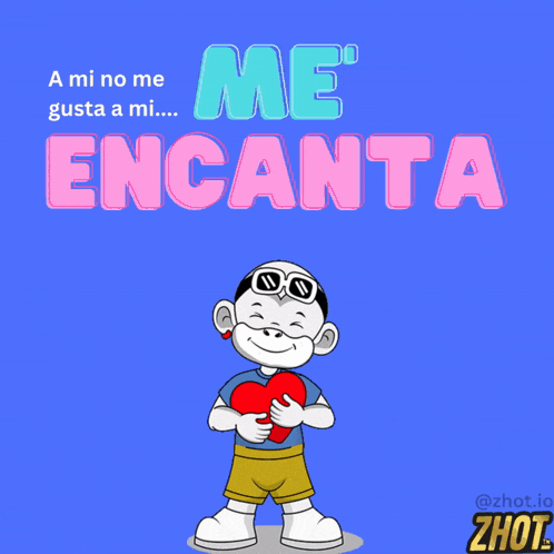 a cartoon of a boy holding a heart with the words me encanta on the top