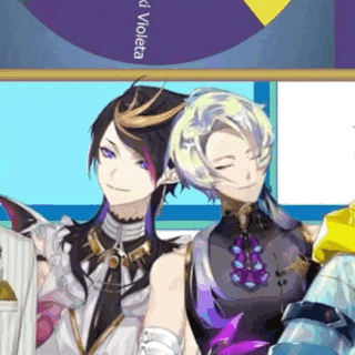 a couple of anime characters are standing next to each other with the word violeta on the bottom