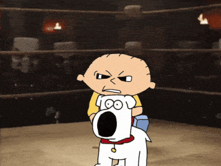 a cartoon of a boy holding a white dog with the number 100 on it