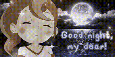 a cartoon girl is smiling in front of a full moon and the words good night my dear .