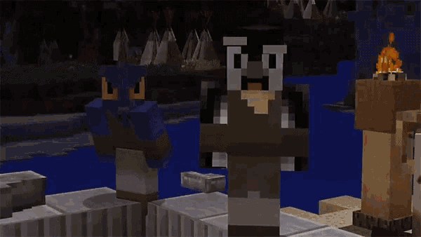 a minecraft character stands next to an owl