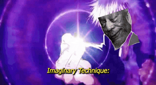 a picture of a man with a purple background and the words imaginary technique