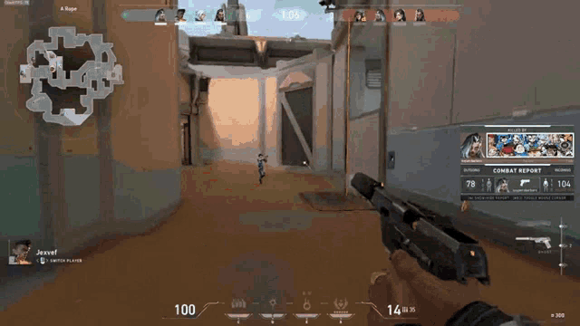 a person holding a gun in a video game with the combat report displayed on the screen
