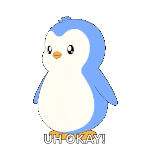 a blue and white penguin with the words uh okay written below it
