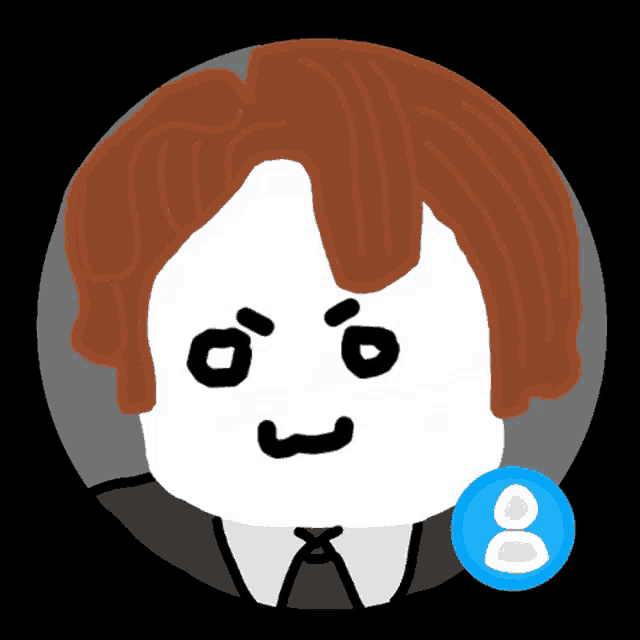 a drawing of a man with red hair and a blue circle with the number 8