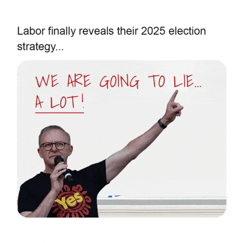 a man speaking into a microphone in front of a whiteboard that says " labor finally reveals their 2025 election strategy "