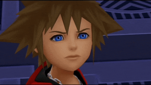 a cartoon character with blue eyes says however in a video game